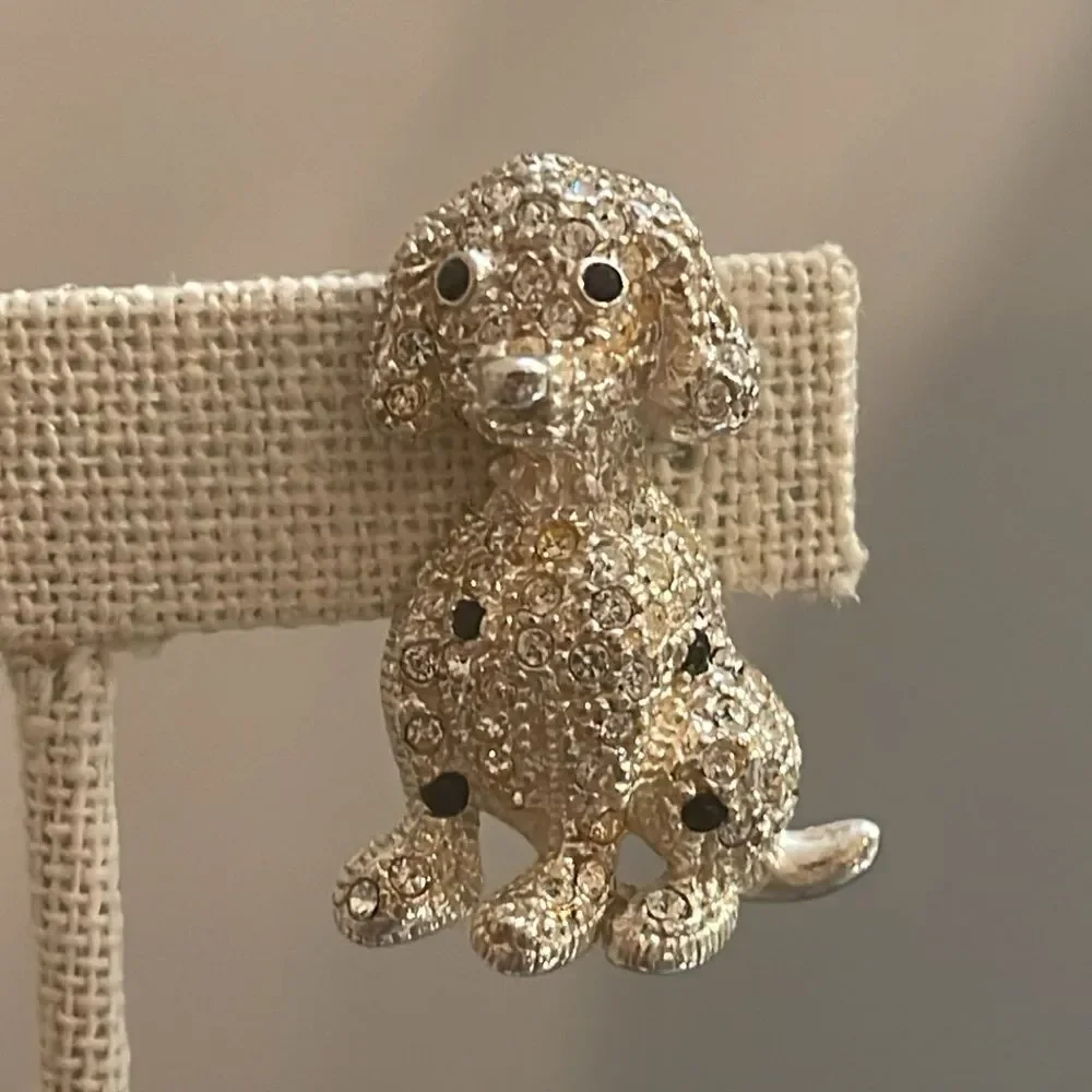 Vintage NAPIER Silver-tone Rhinestone Spotted Dog Pin Rhinestone Dalmatian Pin
